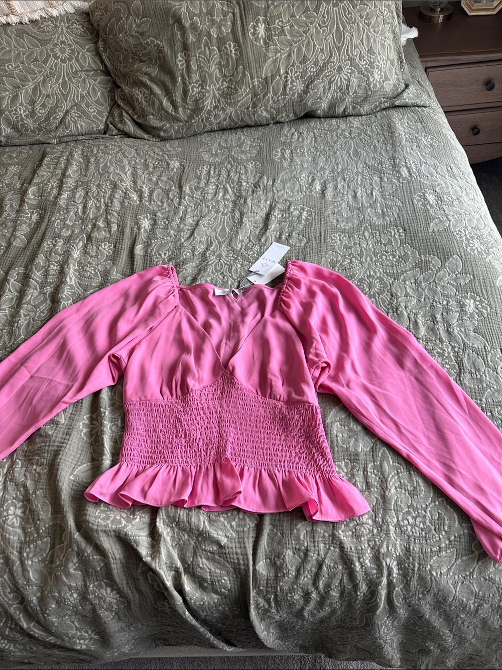 Women's WAYF Pink Smocked Waist Blouse